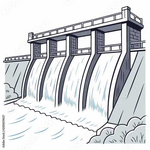 hydroelectric dam with cascading water streams illustration high quality professional detailed