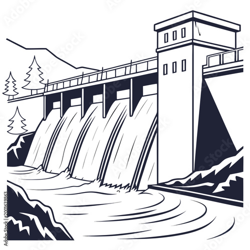 hydroelectric dam with flowing water and mountain backdrop high quality professional