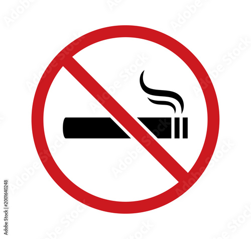No smoking sign icon with cigarette symbol and prohibition mark. Smoking ban and no tobacco signage for workplace safety, public areas and health regulation compliance