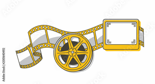 Vintage Film Reel and Blank Screen Frame, Retro Cinema and Movie Making Concept