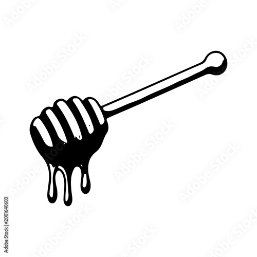 Minimalist Black and White Honey Dipper Illustration