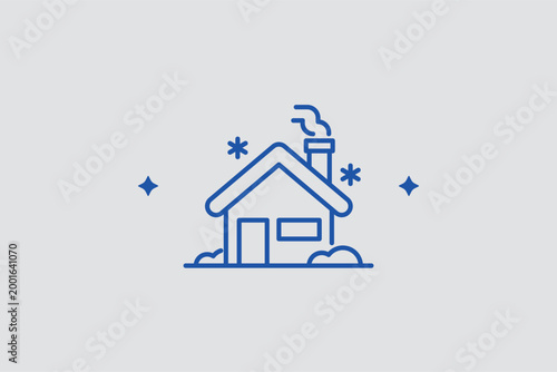 Winter cabin line icon. Atmospheric vector illustration for vacation rental listings and remote retreat brochures.