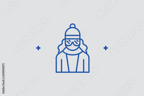 Professional skier line icon. Minimalist vector illustration for winter sports equipment catalogs and resort maps.