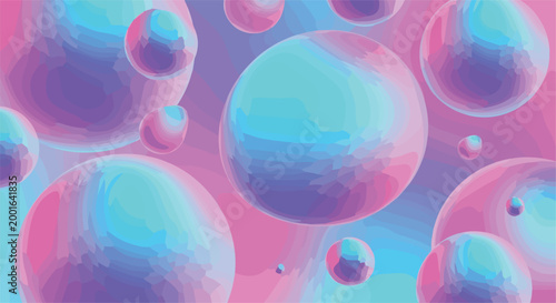Abstract colorful gradient bubbles background glossy spheres holographic fluid shapes vibrant neon pastel backdrop modern vector illustration