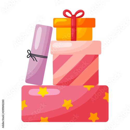 Stack of Colorful Gift Boxes Cartoon Vector Set