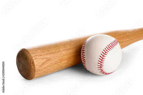 Baseball bat and ball isola...