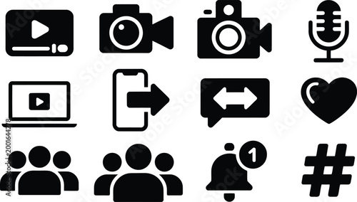 Black social media and multimedia icons set