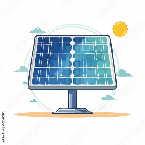Solar Panel Illustration with Sun and Clouds
