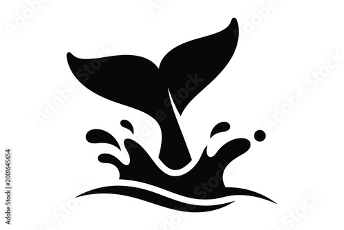 Minimalist whale tail fin splashing water illustration graphic design isolated on clear background