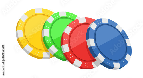 Colorful Casino Poker Chips Stacked Isolated on White Background