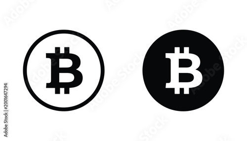 Bitcoin cryptocurrency circular symbol icon set displayed in bold solid and clean outline vector formats for financial technology and digital currency platforms