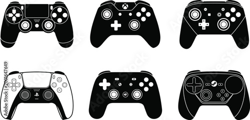Collection of Modern Gaming Controllers Silhouettes