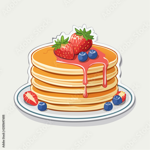Stack of Pancakes with Strawberries and Blueberries