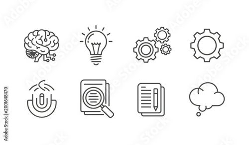 Modern brain and thinking outline icons intellectual cognitive symbol set isolated on white background