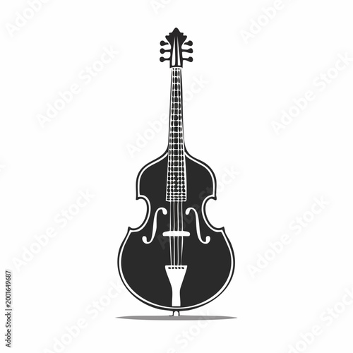 Black silhouette of a double bass on a white background