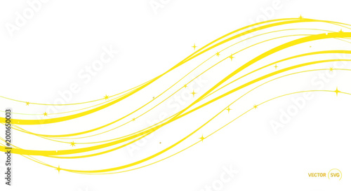 Abstract Yellow Wavy Lines with Sparkles on White Background - Dynamic Flow