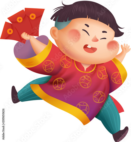 Boy holding red packet