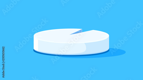 A white, cylindrical shape with a slice taken out, set against a bright blue background