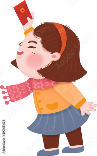 Girl holding red packet
