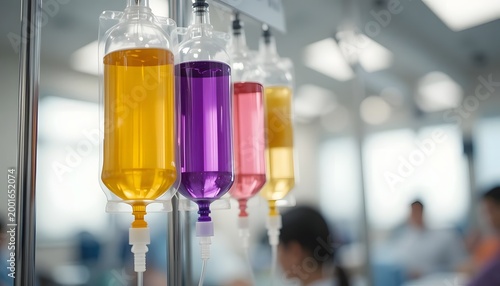 Four colored liquid soap dispensers with bright gel on shelf
