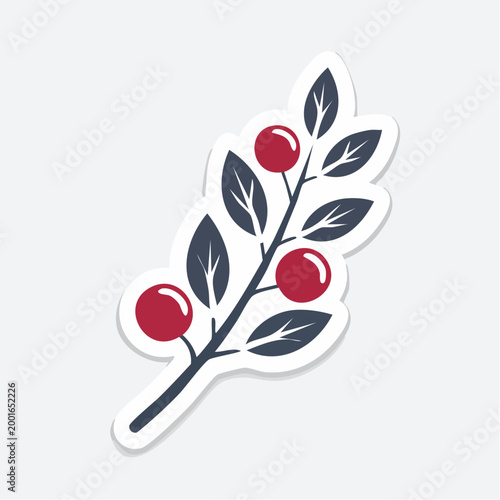 Stylized branch with red berries and dark leaves