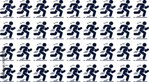 Running Silhouette Grid: A dynamic grid of running silhouettes representing speed, motion, and human activity in a visually striking pattern.