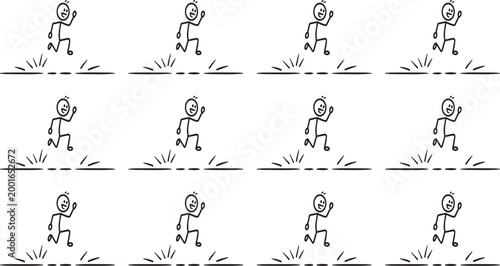 Stick Figure Hurdles: Simple stick figures demonstrate the action of hurdling, conveying the concept of overcoming obstacles and perseverance. 