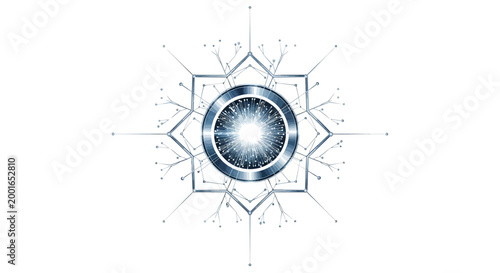 Geometric design with starburst and circle.
