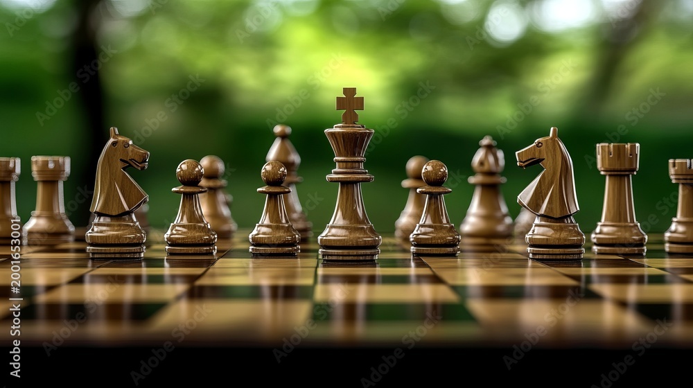 Naklejka premium Strategic Business Moves on a Chess Board, Illustrating Tactical Forecasts and Path to Success