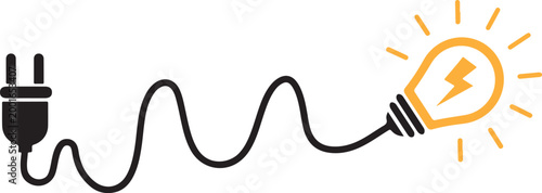 Vector graphic of a plug connected to a light bulb with a lightning bolt inside