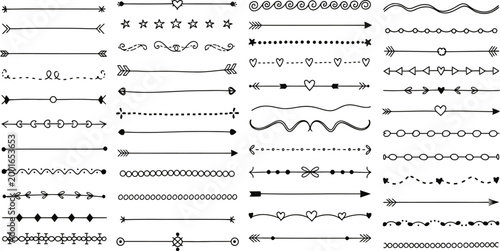 Collection of diverse black line arrows and decorative elements