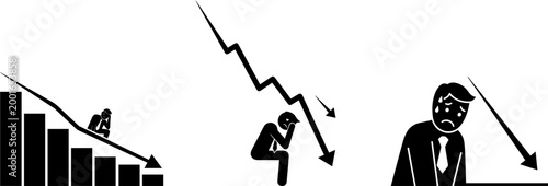 Business Loss Financial Crisis Icon Silhouette set.