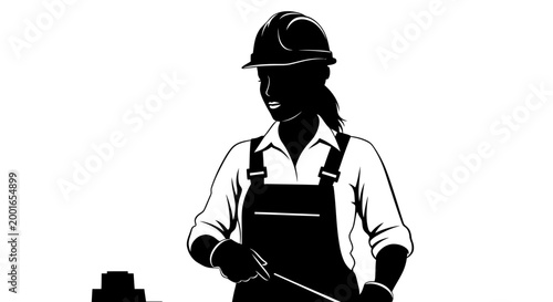 Industrial worker, laborer, engineer, construction worker, silhouette, black and white vector May day, EPS