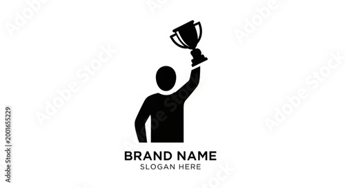 Silhouette Person Raising Trophy Above Head.