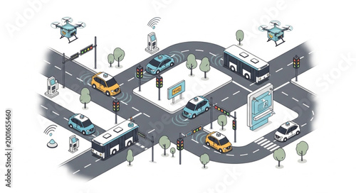Smart City Traffic Management System with Vehicles and Infrastructure.