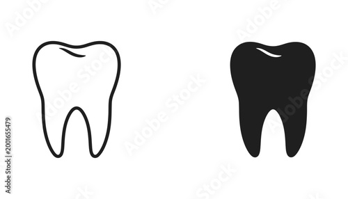 Human molar tooth icon for dental care and healthcare branding in outline and solid black minimalist vector format