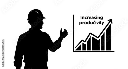 Productivity, business growth, industrial concept, worker silhouette, efficiency chart May day, EPS