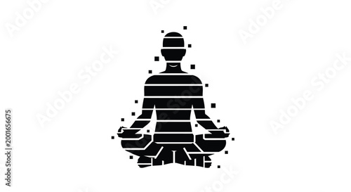 Meditation, yoga, mindfulness icon, black silhouette, wellness symbol