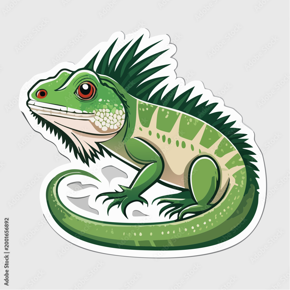 Fototapeta premium Cartoon Green Lizard with Spiky Crest