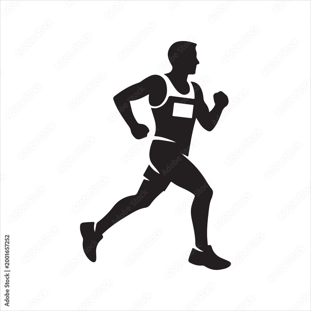 Obraz premium Male athlete running during competition with dynamic motion Vector Silhouette Isolated on white background