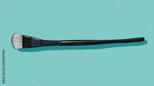 Digitally created illustration of a makeup brush, resting on a flat, teal surface