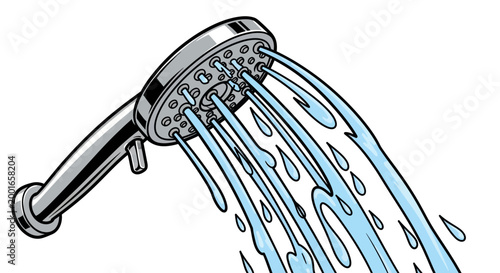 Shower head spraying water, illustration
