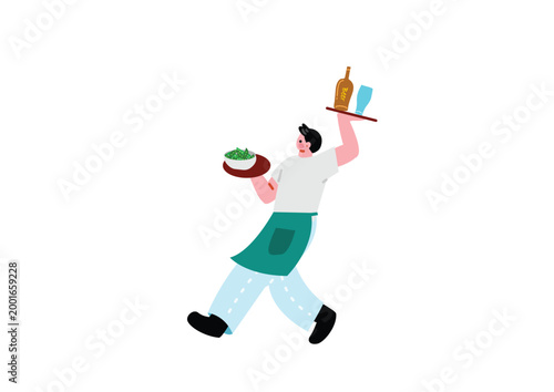 ビールを運ぶ男性店員のイラスト