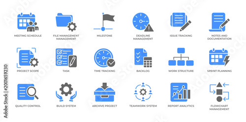 Project Management and Corporate Planning Icon Set Glyph Vector Illustration Editable