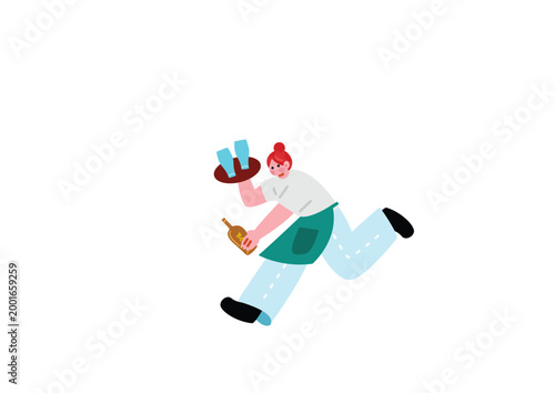 ビールを運ぶ女性店員のイラスト