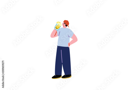 ジョッキでビールを一気飲みする男性のイラスト
