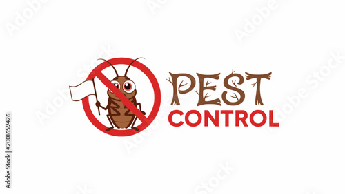 Cockroach Mascot Surrendering in Stop Sign Pest Control Vector Logo