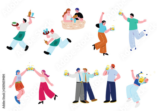 Tableau sur toile 楽しそうにビールを飲む人々のイラストセット