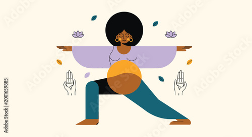 Pregnant woman, yoga pose, vector illustration, healthy pregnancy, mindfulness