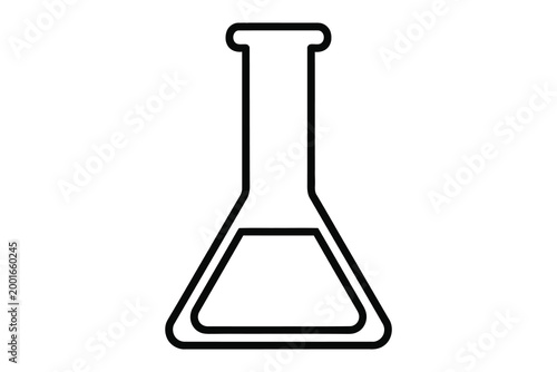 Minimalist line art drawing of an empty laboratory conical flask for science experiments and research